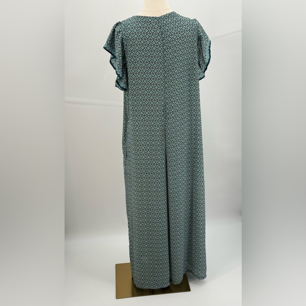 Max Studio Teal Geometric Print Flutter Sleeve Boho Wide Leg Jumpsuit Size XL - Picture 10 of 14